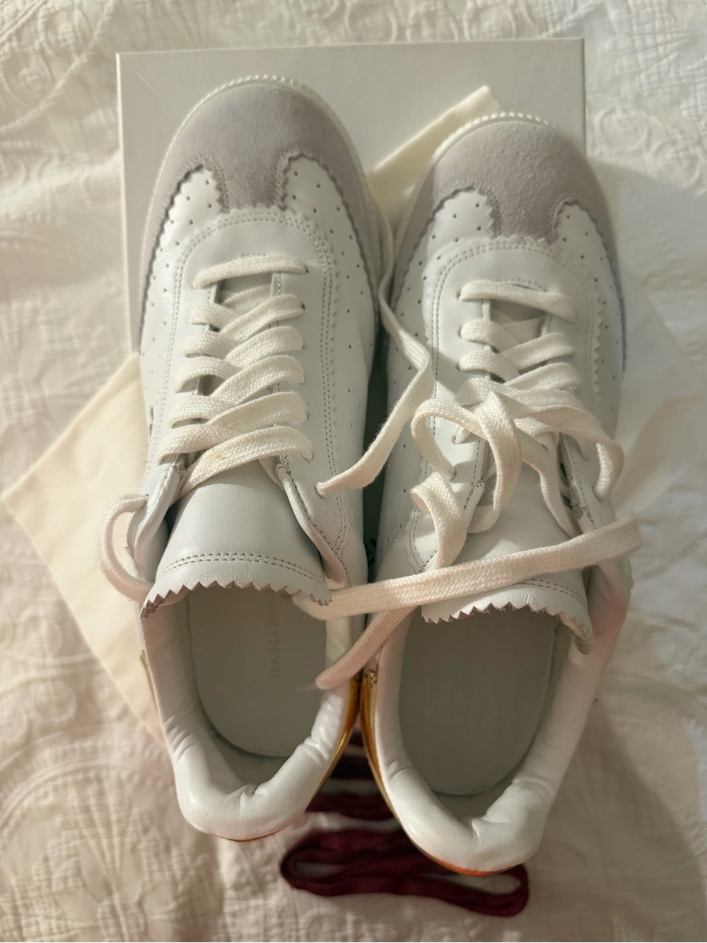 Isabel Marant White Sneakers with Gold Heel Accent and Graffiti Logo - Picture 3 of 10